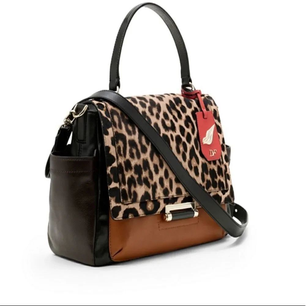 NWT Diane Von Furstenberg 440 Courier
Leopard Calf Leather Hand /Crossbody Bag